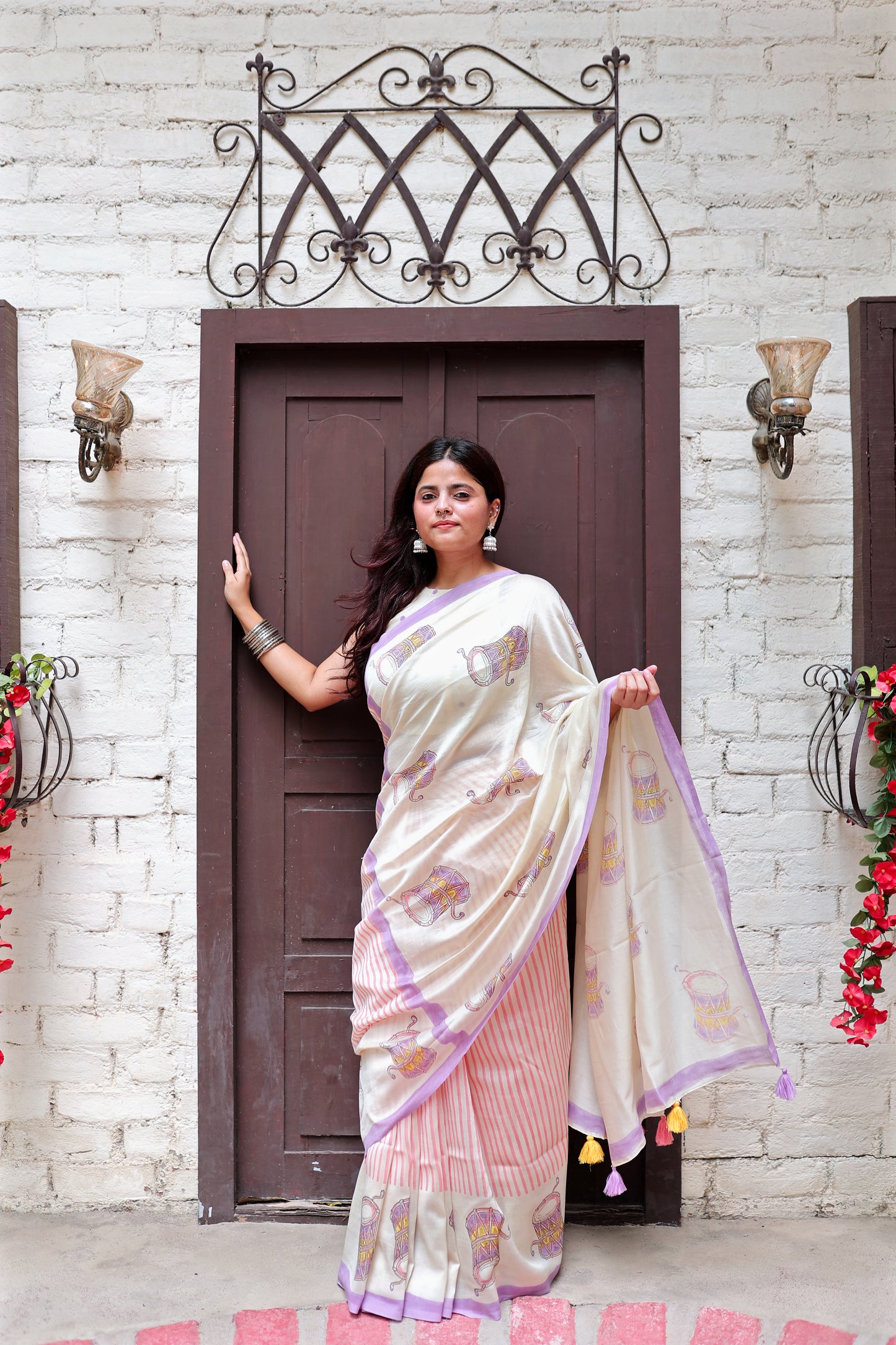 Handblock Print Chanderi Pink Saree | Mauj Collection – Spandan Motif | Anumya