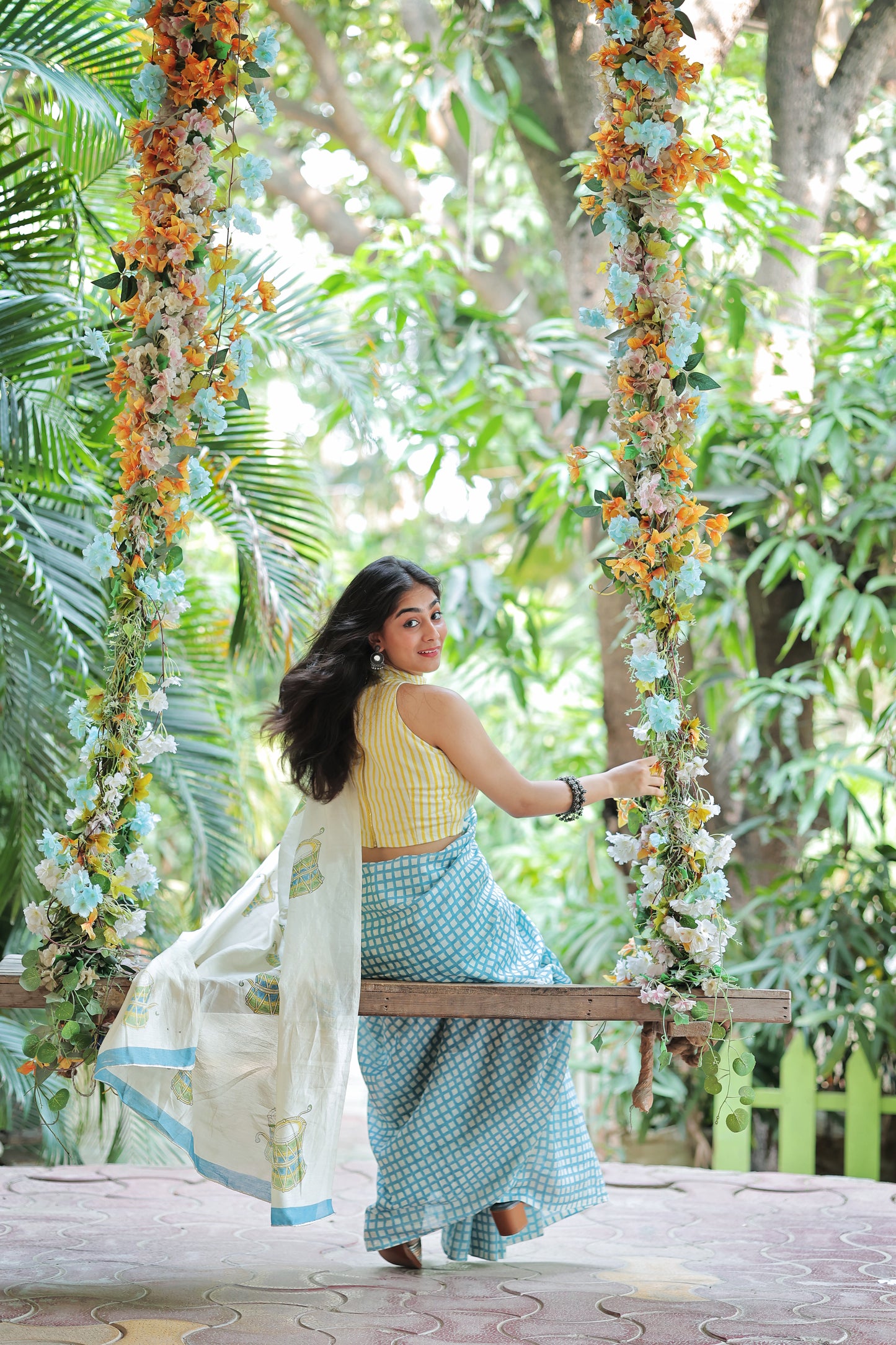 Handblock Print Chanderi Check Blue Saree | Mauj Collection – Spandan Motif | Anumya