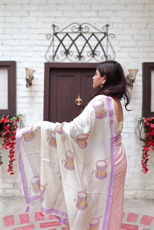 Handblock Print Chanderi Pink Saree | Mauj Collection – Spandan Motif | Anumya