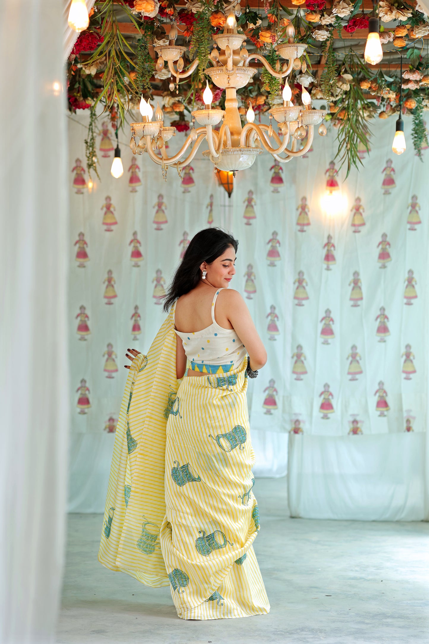 Handblock Print Chanderi Stripe Saree | Mauj Collection – Spandan Motif | Anumya