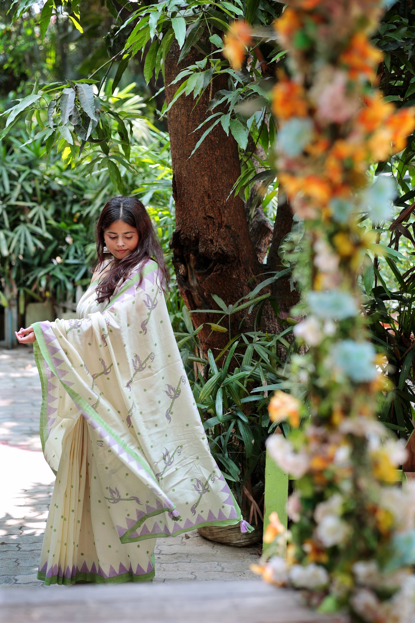 Handblock Print Chanderi Saree | Mauj Collection – Swar Motif | Anumya