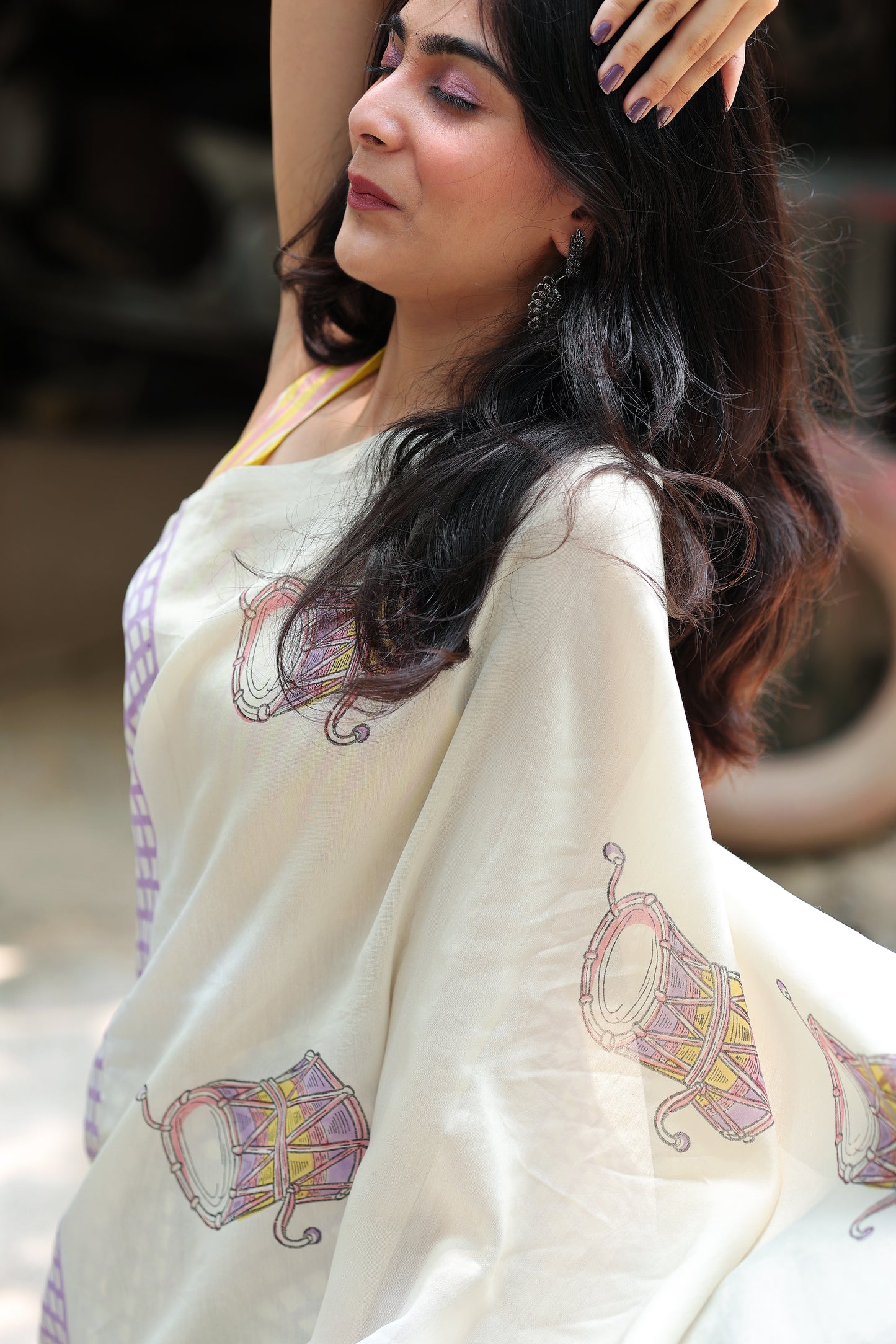 Handblock Print Chanderi Check Purple Saree | Mauj Collection – Spandan Motif | Anumya
