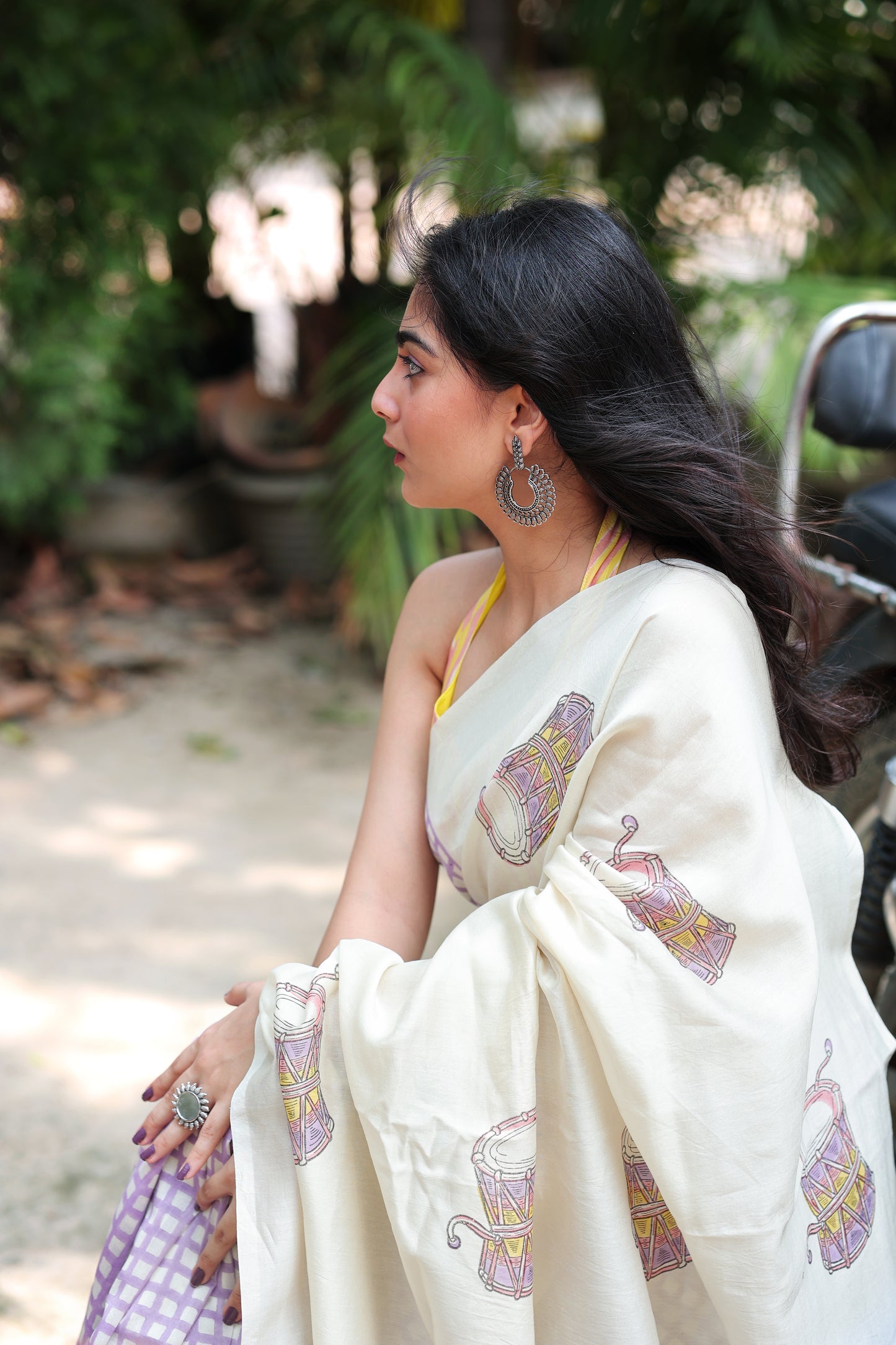 Handblock Print Chanderi Check Purple Saree | Mauj Collection – Spandan Motif | Anumya