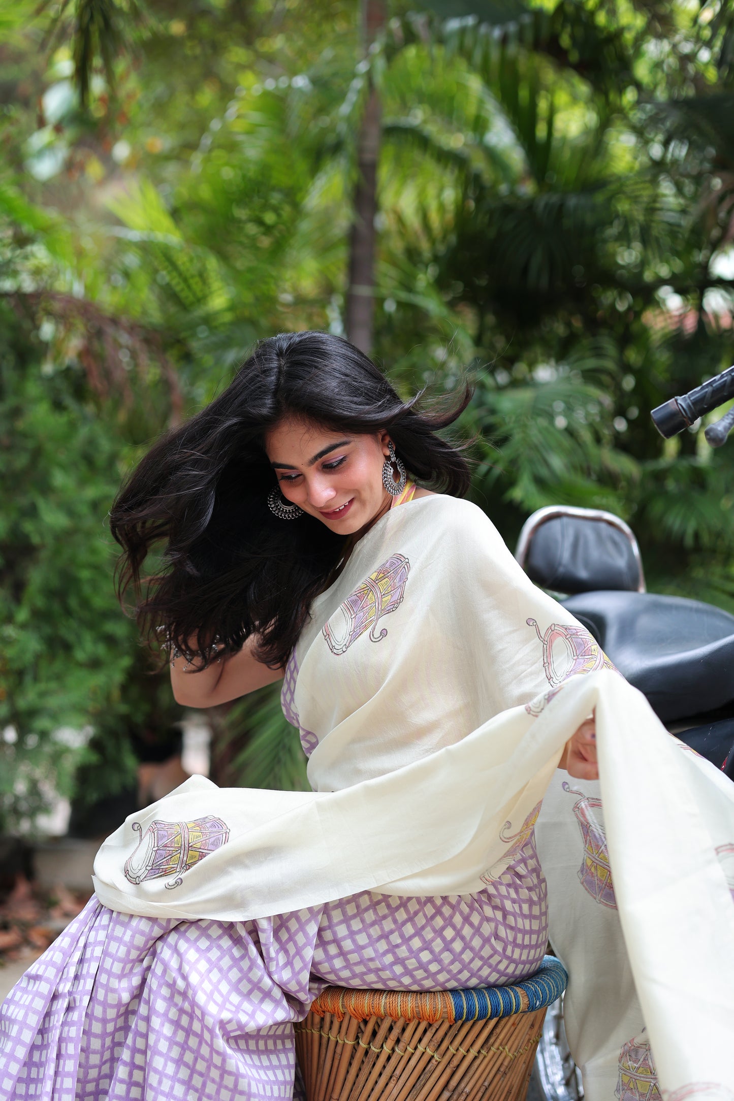 Handblock Print Chanderi Check Purple Saree | Mauj Collection – Spandan Motif | Anumya