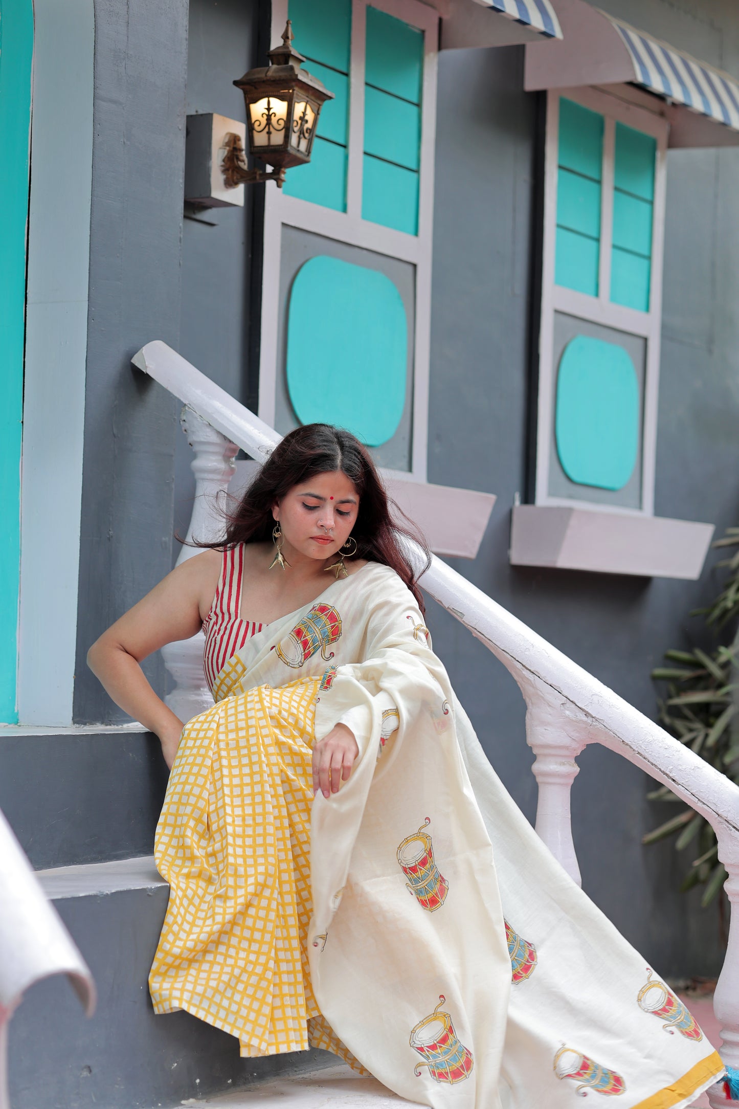 Handblock Print Chanderi Check Yellow Saree | Mauj Collection – Spandan Motif | Anumya